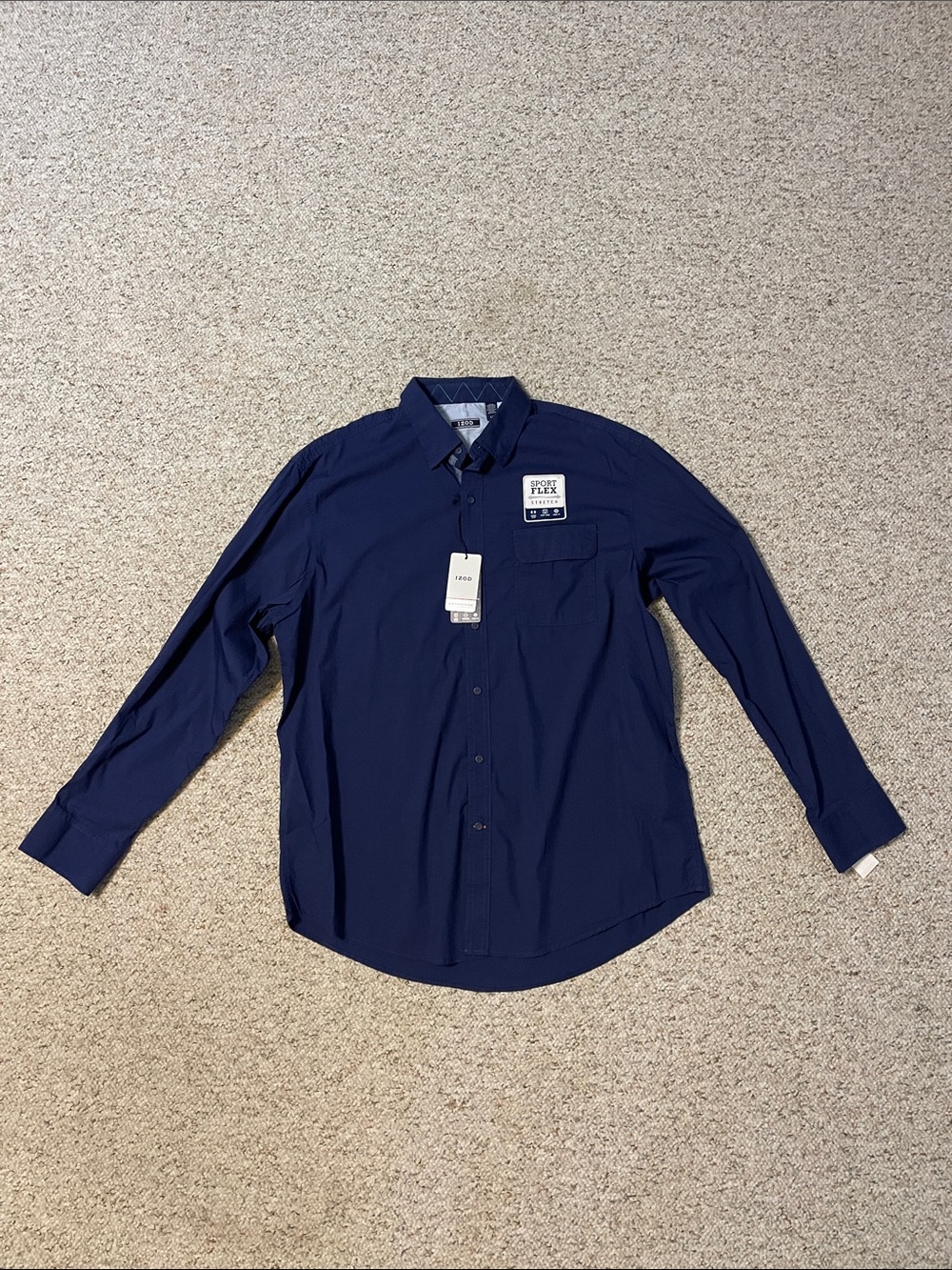 Izod Men's Navy Long-Sleeve Button-Up Dress Shirt